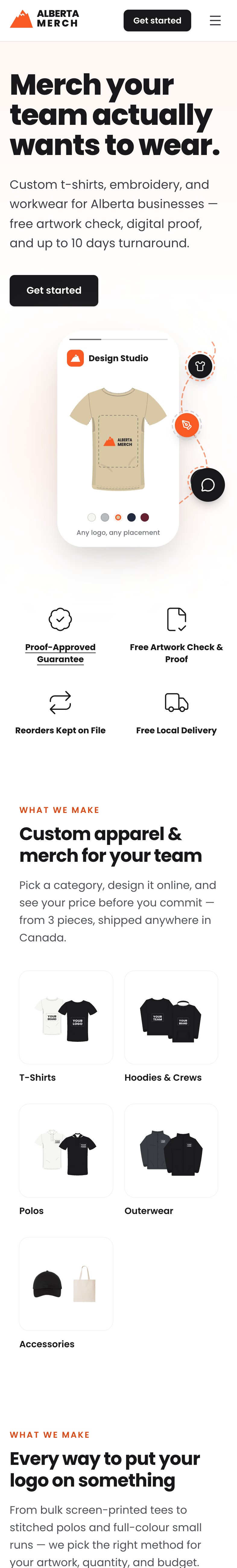 Alberta Merch website on a phone